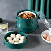 Kuber Industries Microwave Oven Steamer With Handle & Lid (1 Cover +3 Box +1 Base) | Green